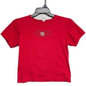 Y2k red rhinestone heart baby tee size medium